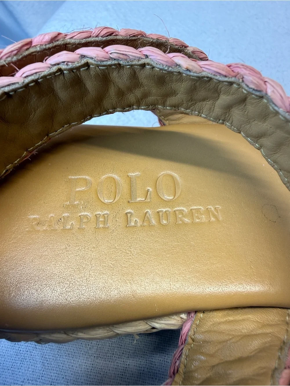 Old Money Vibe Polo Ralph Lauren braided pink raffia flatform espadrille sandals